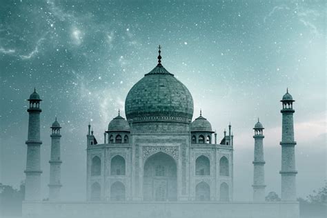 Premium Photo Taj Mahal India Night Sky With Stars And Fog Over Taj