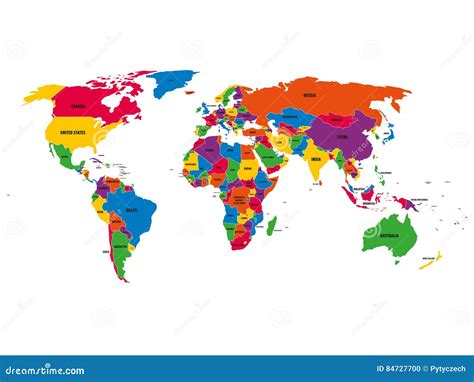 Multi Colored Political Vector Map Of World With National Borders And