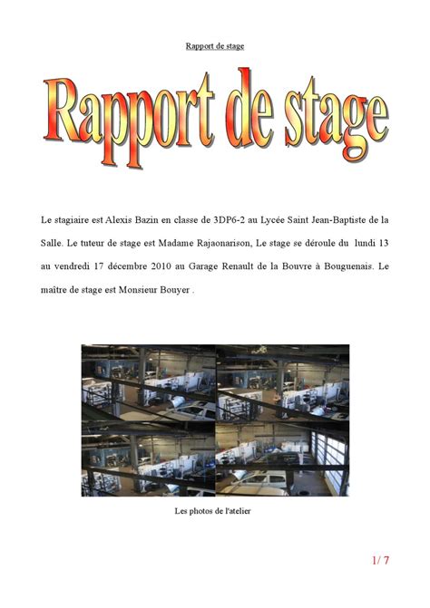 Exemple Rapport De Stage Observation 3eme Le Meilleur Exemple Images