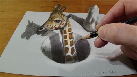 Trick Art Drawing A Giraffe In A Hole 3d Illusion Illusion Drawings