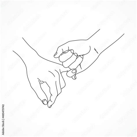 Holding Hands Pinky Promise Concept Line Art Stock Vector Adobe Stock