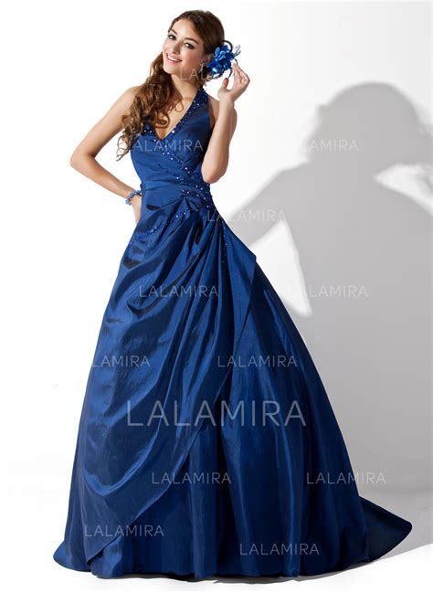 ball gown halter sweep train prom dresses with ruffle beading save up to 60 off 211176