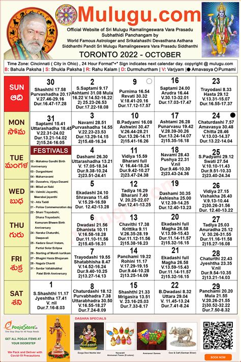 Toronto Telugu Calendar 2022 October Mulugu Calendars Telugu