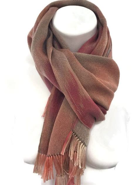 Hand Dyed Handwoven Fringed Tencel Scarf In Shades Of Beige Orange