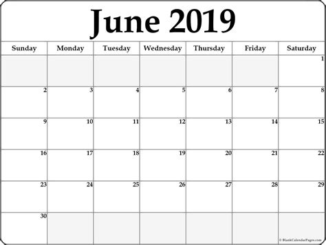 June 2019 Blank Calendar June Calendar Printable Calendar June