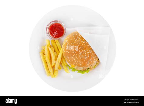 Hamburger In A Plate With French Fries Cut Out Stock Images And Pictures