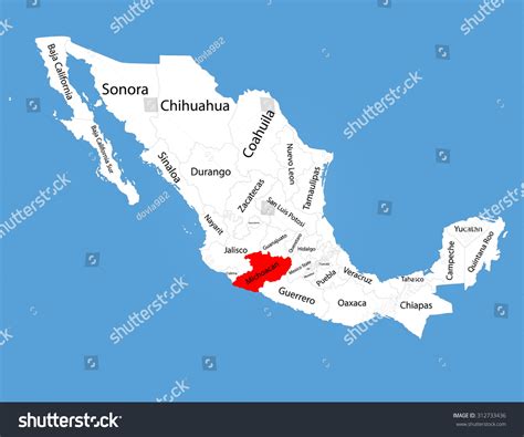 Michoacan Mexico Vector Map Silhouette Isolated เวกเตอร์สต็อก ปลอดค่า