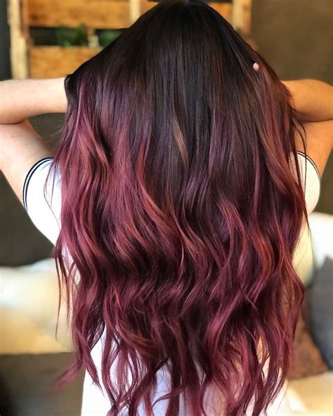 Red Balayagecolor Melt Hair With Dark Brown Roots Color Melting Hair
