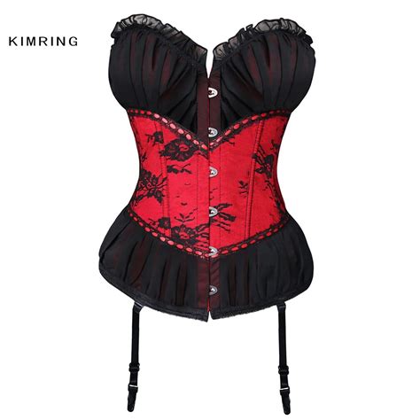 Kimring Sexy Gothic Satin Corset Womens Bustier Top Lace Up Back Corsets And Bustiers Burlesque
