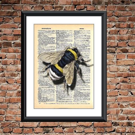 Bumble Bee 3d Art Print On Upcycled Dictionary Page Wall Decor Insect