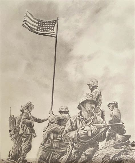 Original Iwo Jima Flagraising Drawing By Bruce Ward Fine Art America