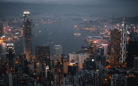 Download Wallpaper 3840x2400 Night City Skyscrapers City Lights Hong