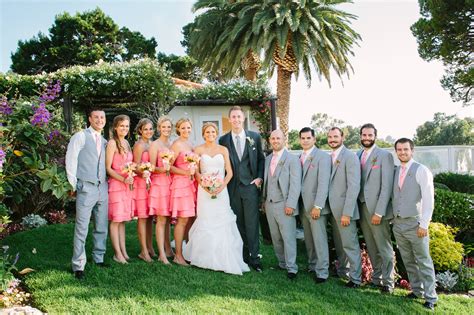 Gray And Coral Wedding Party