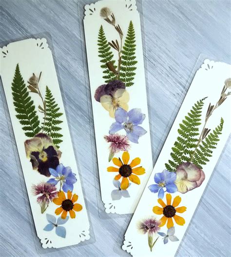 Pressed Flower Bookmarks Set Of 3 Bookmarks Pressed Dried Etsy