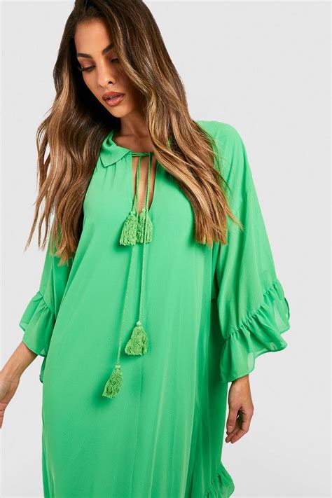 Ruffle Detail Smock Maxi Dress Boohoo