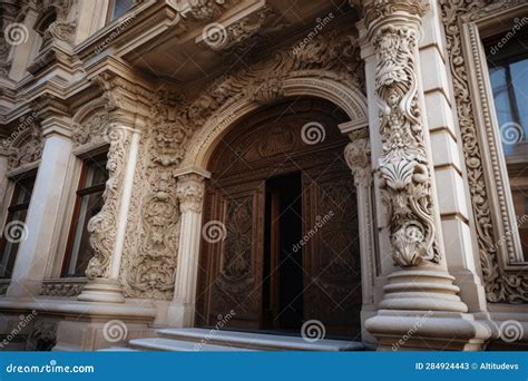 Architectural Detail Close Up Of A Grand Entrance With Intricate