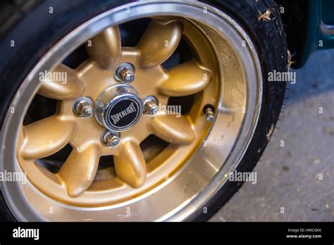 Alloy Wheel With Tyre On A Classic Austin Mini Cooper In A Domestic