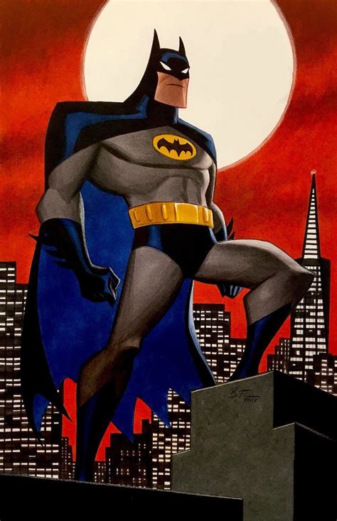 A Painting Of Batman On Top Of A Building