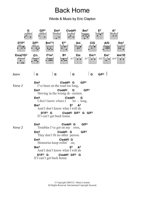 Back Home By Eric Clapton Guitar Chordslyrics Guitar Instructor