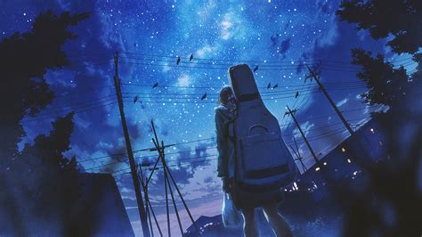 Anime Girl Night Sky Stars 4k 157 Wallpaper Pc Desktop