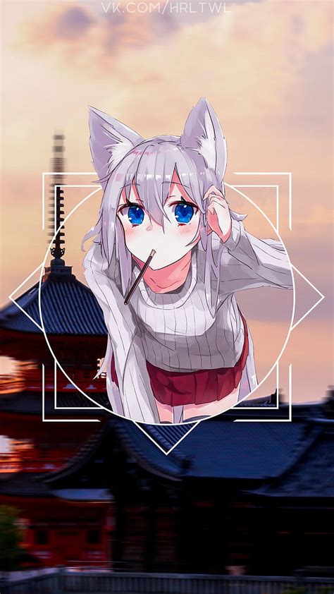 Animal Ears Anime Girls Blondes Blue Eyes Clouds Wall