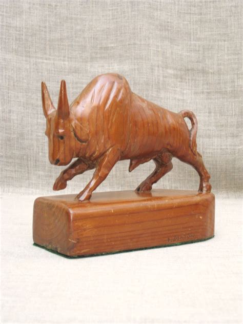 Antique Folk Art Bull Carving Wood Animal Sculpture Brahmal Signed