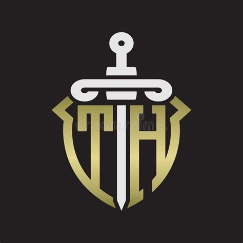 Th Logo Monogram With Sword And Shield Combination Isolated With Gold