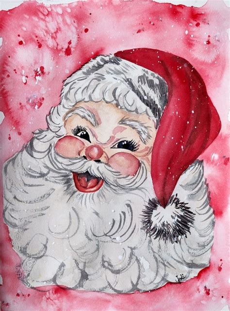 Old Fashioned Vintage Santa Claus Face Christmas Watercolor Etsy