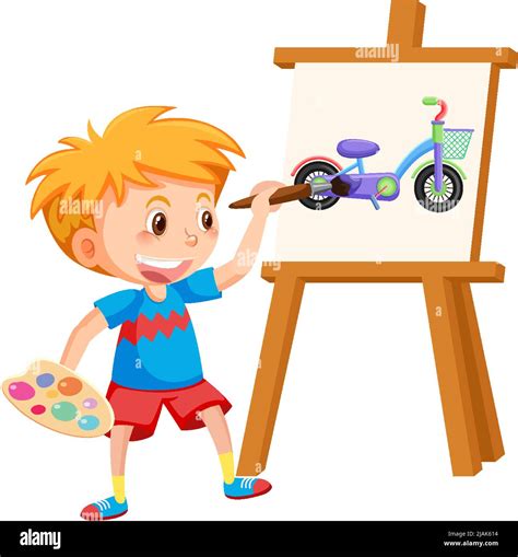 Cute Boy Painting On Canvas Illustration Stock Vector Image And Art Alamy