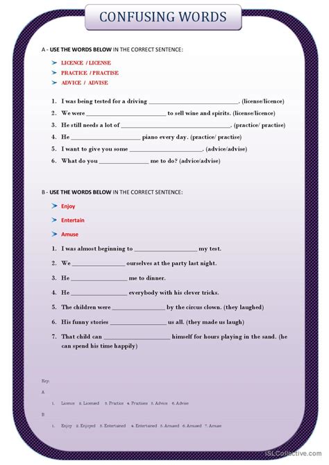 Confusing Words English Esl Worksheets Pdf And Doc