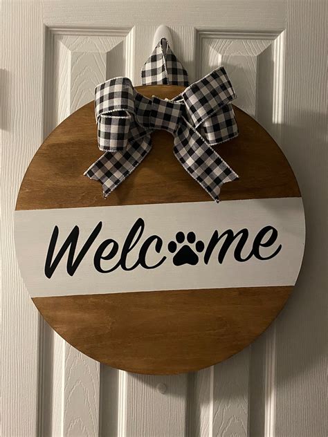 Welcome Sign Door Sign Round Sign Wood Sign Wood Round Etsy