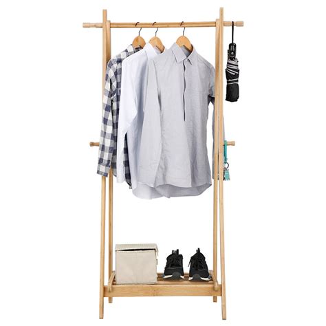 Langria Foldable Bamboo Clothes Laundry Rack With 4 Side Hooks Lower