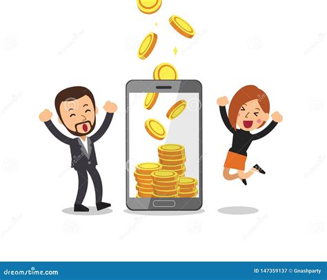 Business Concept Cartoon Smartphone Help Business People To Earn Money