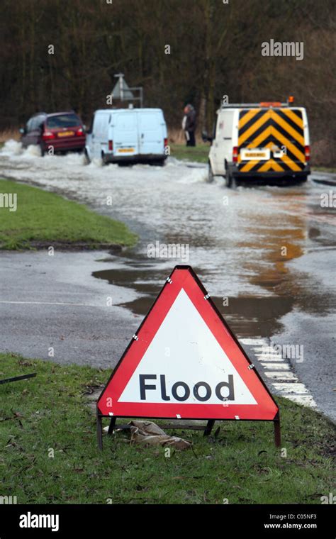 A Flood Warning Sign On A Road In Essex Stock Photo Alamy