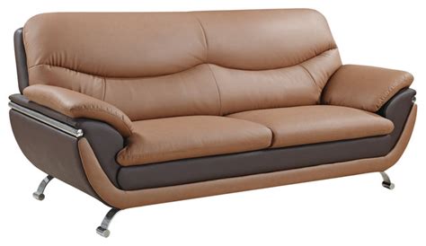 Two Tone Light Brown Dark Brown Bonded Leather Sofa Contemporary