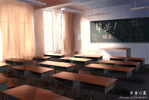 Wei Ji Original Highres Chalkboard Classroom Curtains Desk English Text Graduation No