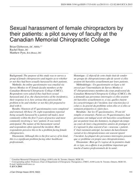 Pdf Sexual Harassment Of Female Chiropractors By Their Patients A Pilot Survey Of Faculty At