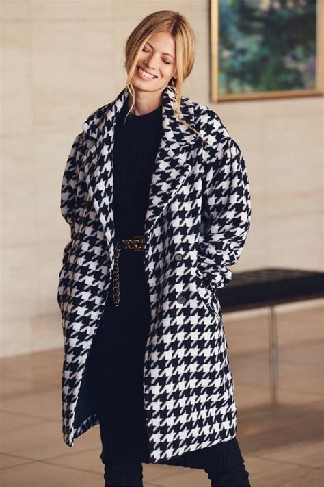 Black And White Coat Houndstooth Coat Wool Blend Coat Lulus