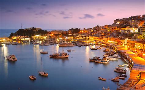 Fonds Décran Grèce Athènes Côte Mer Yachts Jetée Maisons Nuit