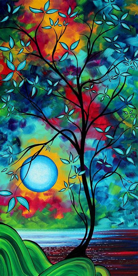 Abstract Art Landscape Tree Blossoms Sea Painting Under The Light Of