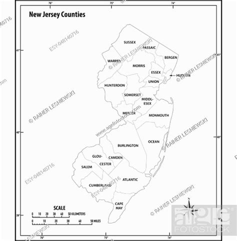 New Jersey State Outline Administrative And Political Vector Map In