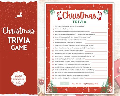 Christmas Trivia Game Holiday Game Printables And Xmas Party Games