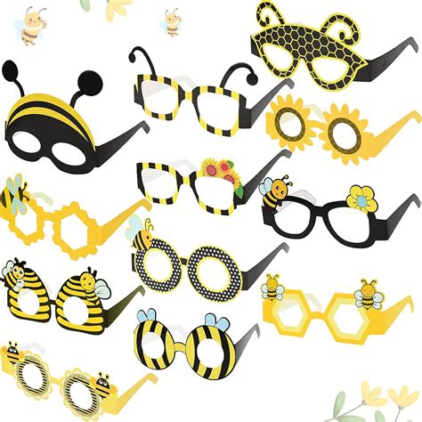 Matiniy 24 Pcs Bee Eyeglasses Paper Bumble Bee Glasses Sunflower Honeycomb Shape