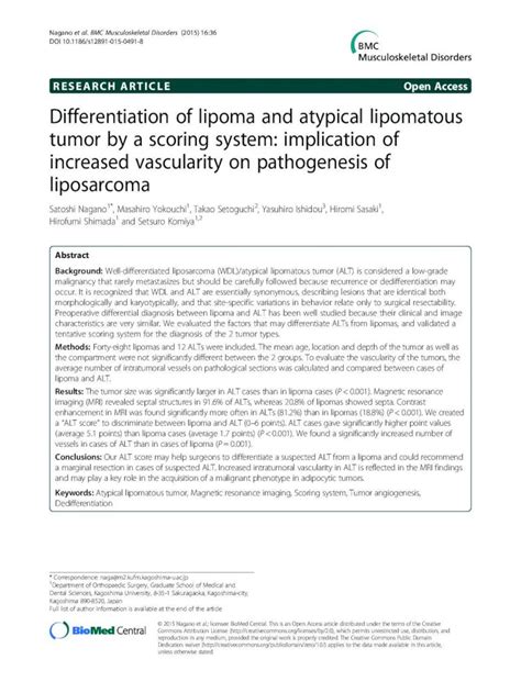 Pdf Differentiation Of Lipoma And Atypical Lipomatous Tumor By