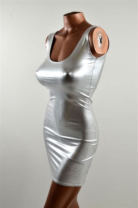 Silver Metallic Stretch Spandex Bodycon By Coquetryclothing