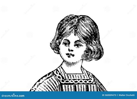 Portrait Of A Little Girl Vintage Illustration Stock Illustration
