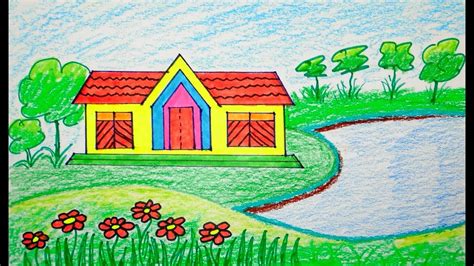 How To Draw Scenery Scenery Of House Draw For Beginners