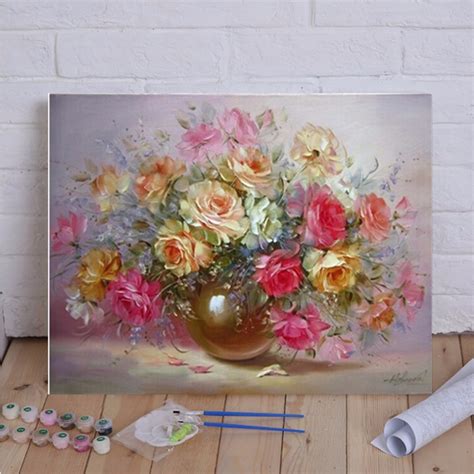 Frameless Oil Painting By Numbers Flowers Pattern Picture On Wall Paint