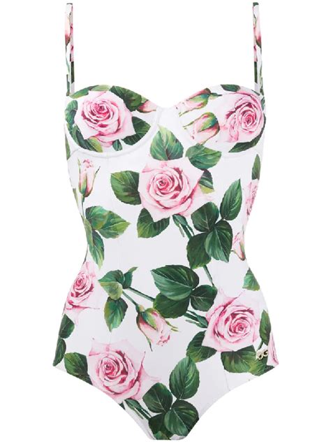 Dolce Gabbana Floral Print Swimsuit In White Modesens