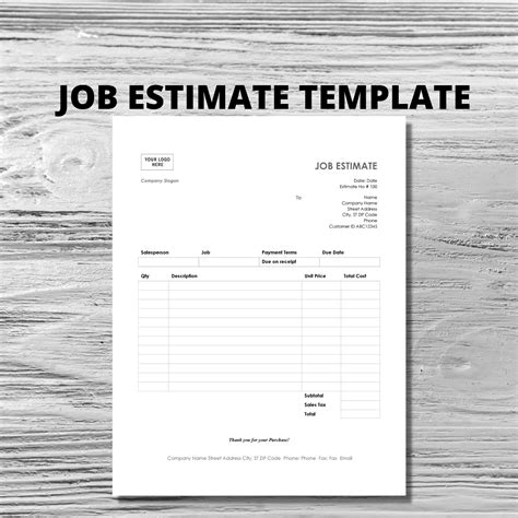 Job Estimate Template Word Printable Job Estimate Template Etsy Australia